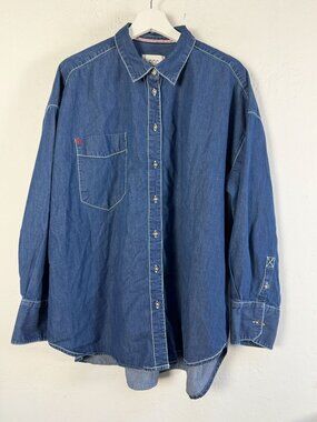 BDG Denim Shirt Women's Large Oversized Button Down Chest Pocket Contrast Stitch